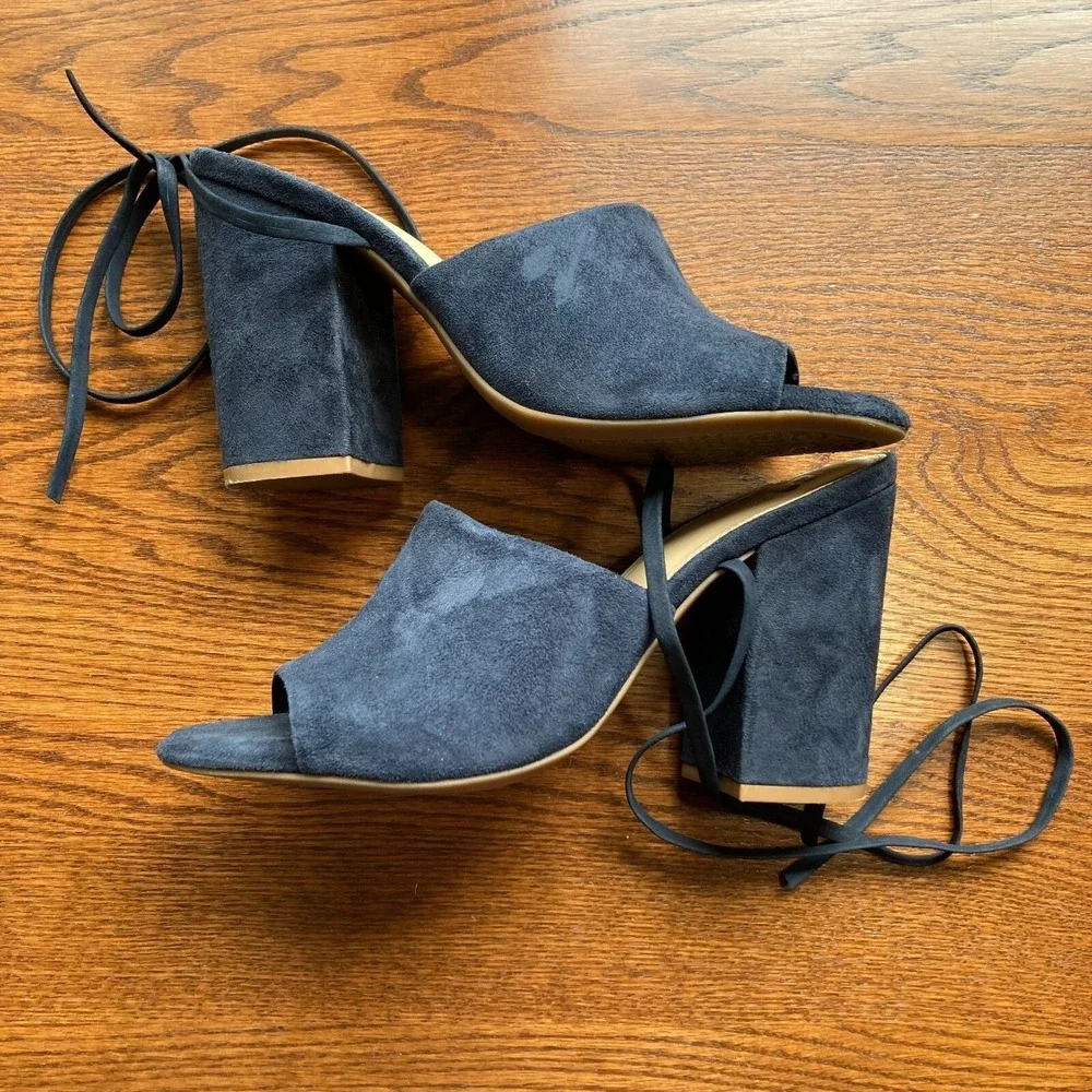 Gianni Bini Kat Kall Gladiator Block Heel Navy Suede Leather Strappy Womens 7